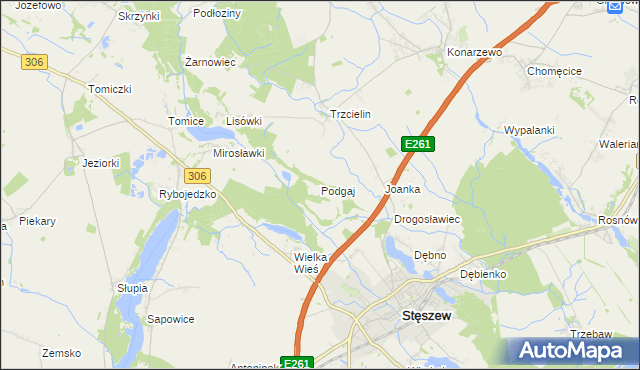 mapa Podgaj gmina Dopiewo, Podgaj gmina Dopiewo na mapie Targeo