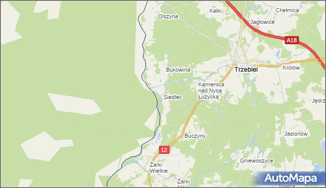 mapa Siedlec gmina Trzebiel, Siedlec gmina Trzebiel na mapie Targeo