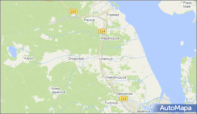 mapa Uniemyśl gmina Police, Uniemyśl gmina Police na mapie Targeo