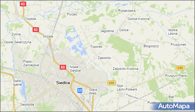 mapa Żabokliki gmina Siedlce, Żabokliki gmina Siedlce na mapie Targeo
