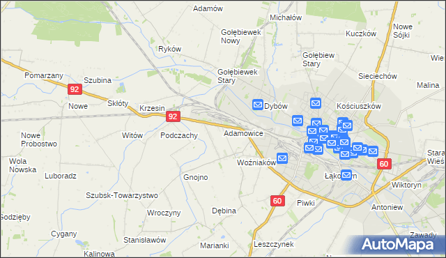 mapa Adamowice gmina Kutno, Adamowice gmina Kutno na mapie Targeo