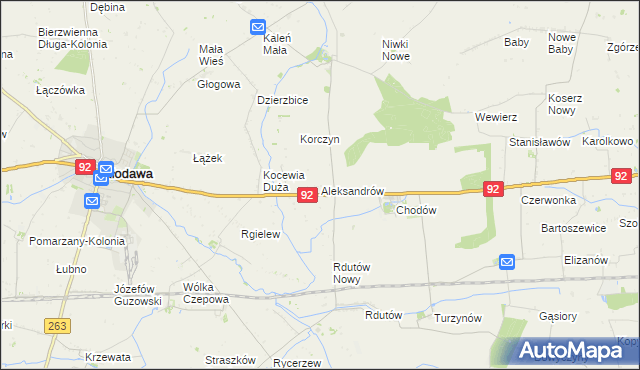 mapa Aleksandrów gmina Chodów, Aleksandrów gmina Chodów na mapie Targeo