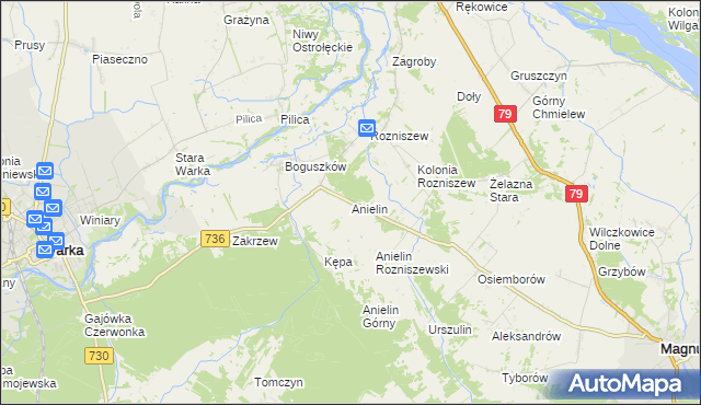 mapa Anielin gmina Magnuszew, Anielin gmina Magnuszew na mapie Targeo