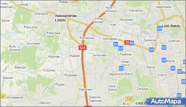 mapa Antoniew gmina Aleksandrów Łódzki, Antoniew gmina Aleksandrów Łódzki na mapie Targeo