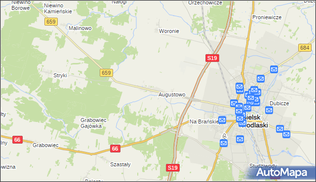 mapa Augustowo gmina Bielsk Podlaski, Augustowo gmina Bielsk Podlaski na mapie Targeo