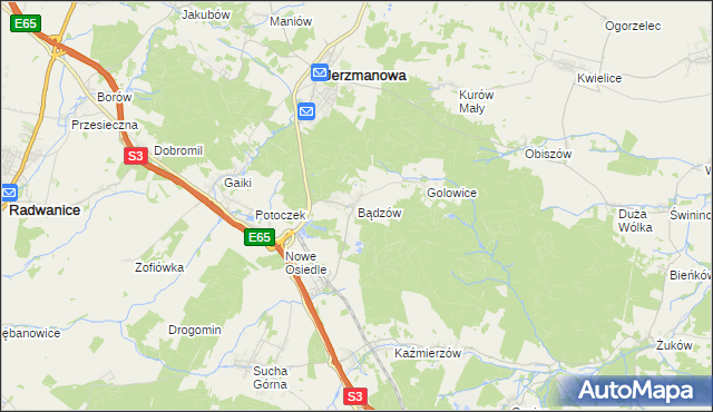 mapa Bądzów, Bądzów na mapie Targeo
