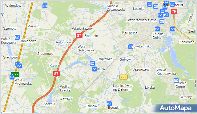 mapa Bąkówka gmina Piaseczno, Bąkówka gmina Piaseczno na mapie Targeo