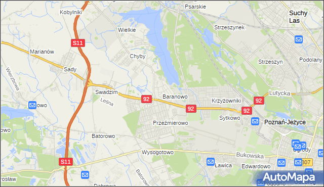 mapa Baranowo gmina Tarnowo Podgórne, Baranowo gmina Tarnowo Podgórne na mapie Targeo