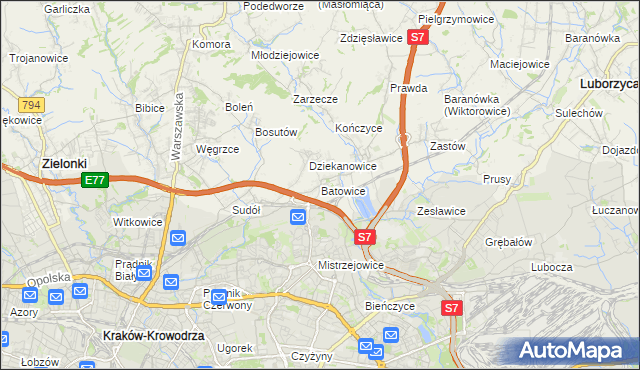 mapa Batowice, Batowice na mapie Targeo