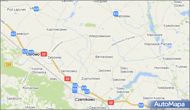 mapa Bernardowo, Bernardowo na mapie Targeo