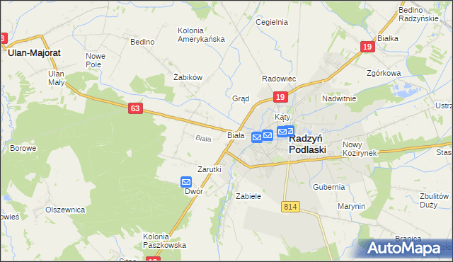 mapa Biała gmina Radzyń Podlaski, Biała gmina Radzyń Podlaski na mapie Targeo