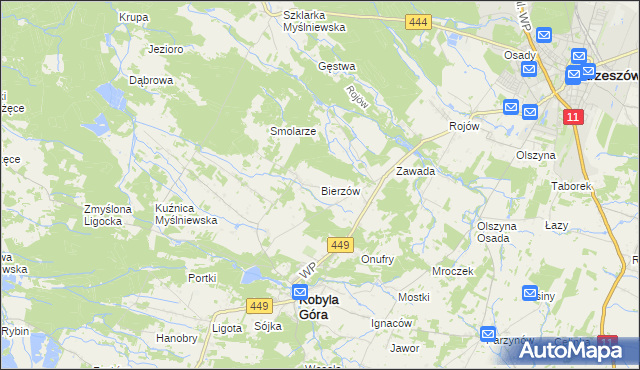 mapa Bierzów gmina Kobyla Góra, Bierzów gmina Kobyla Góra na mapie Targeo