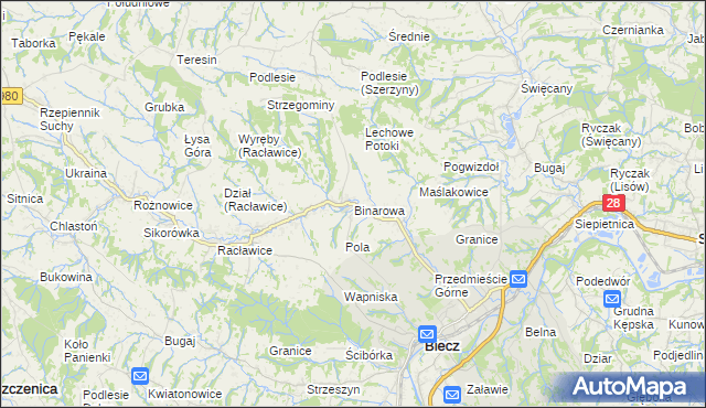 mapa Binarowa, Binarowa na mapie Targeo