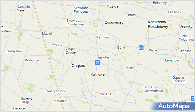 mapa Błędów gmina Chąśno, Błędów gmina Chąśno na mapie Targeo