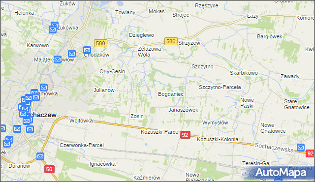 mapa Bogdaniec gmina Sochaczew, Bogdaniec gmina Sochaczew na mapie Targeo