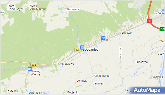 mapa Bogdaniec powiat gorzowski, Bogdaniec powiat gorzowski na mapie Targeo
