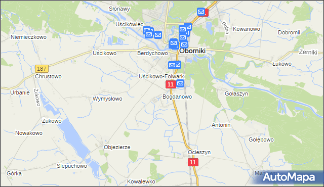 mapa Bogdanowo gmina Oborniki, Bogdanowo gmina Oborniki na mapie Targeo