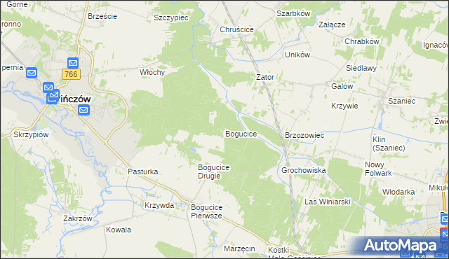 mapa Bogucice gmina Pińczów, Bogucice gmina Pińczów na mapie Targeo