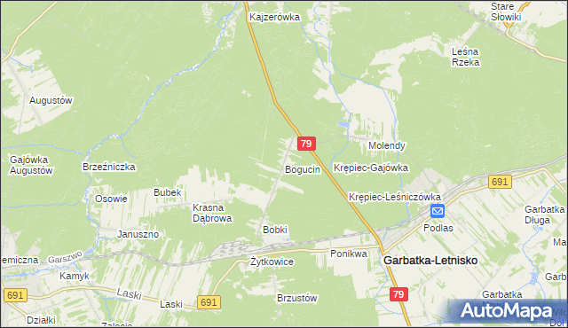 mapa Bogucin gmina Garbatka-Letnisko, Bogucin gmina Garbatka-Letnisko na mapie Targeo