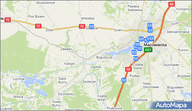 mapa Boguszyce gmina Rawa Mazowiecka, Boguszyce gmina Rawa Mazowiecka na mapie Targeo