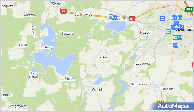 mapa Borów gmina Świebodzin, Borów gmina Świebodzin na mapie Targeo