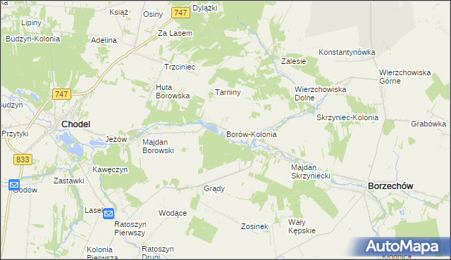 mapa Borów-Kolonia gmina Chodel, Borów-Kolonia gmina Chodel na mapie Targeo
