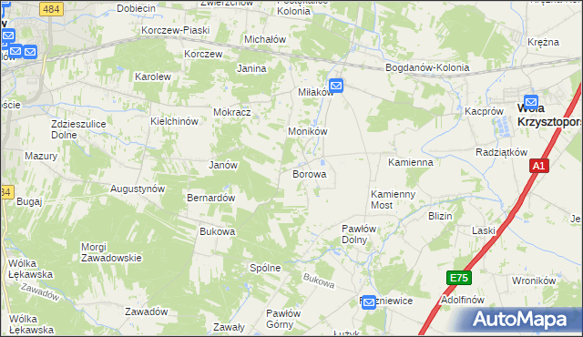 mapa Borowa gmina Wola Krzysztoporska, Borowa gmina Wola Krzysztoporska na mapie Targeo