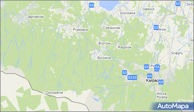 mapa Borowice gmina Podgórzyn, Borowice gmina Podgórzyn na mapie Targeo