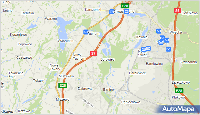 mapa Borowiec gmina Żukowo, Borowiec gmina Żukowo na mapie Targeo