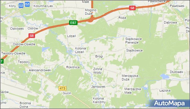 mapa Brogi gmina Dobroń, Brogi gmina Dobroń na mapie Targeo