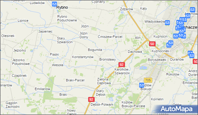 mapa Bronisławy gmina Rybno, Bronisławy gmina Rybno na mapie Targeo