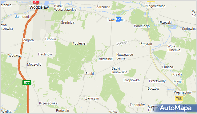 mapa Brzezinki gmina Wodzisław, Brzezinki gmina Wodzisław na mapie Targeo