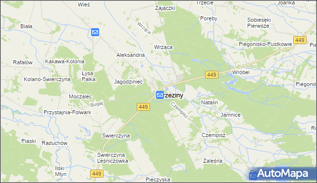 mapa Brzeziny powiat kaliski, Brzeziny powiat kaliski na mapie Targeo