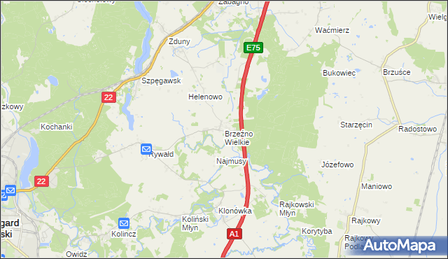 mapa Brzeźno Wielkie, Brzeźno Wielkie na mapie Targeo