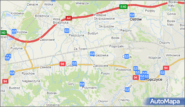 mapa Brzezówka gmina Ropczyce, Brzezówka gmina Ropczyce na mapie Targeo
