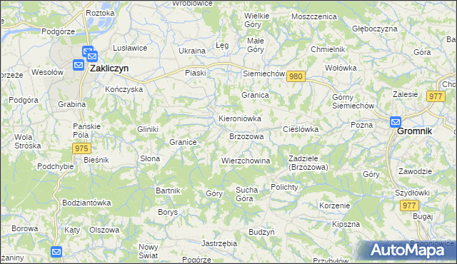 mapa Brzozowa gmina Gromnik, Brzozowa gmina Gromnik na mapie Targeo