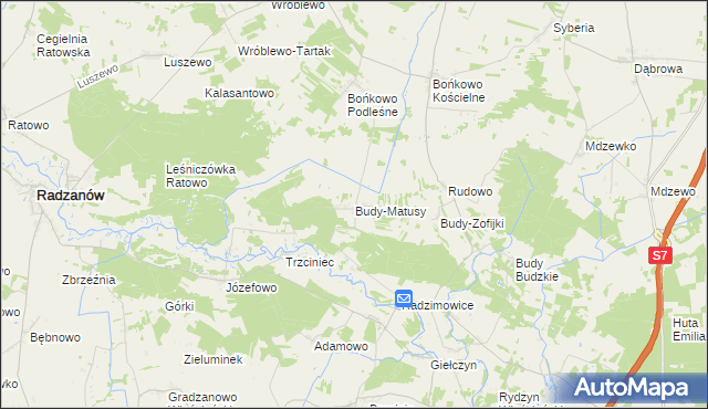 mapa Budy-Matusy, Budy-Matusy na mapie Targeo