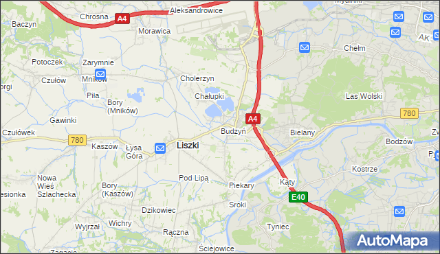 mapa Budzyń gmina Liszki, Budzyń gmina Liszki na mapie Targeo