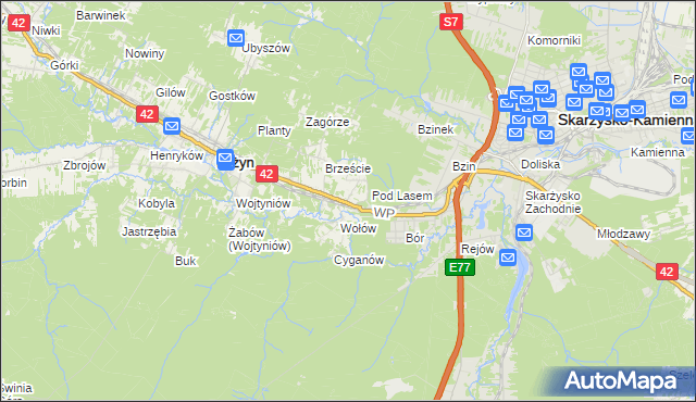 mapa Bugaj gmina Bliżyn, Bugaj gmina Bliżyn na mapie Targeo
