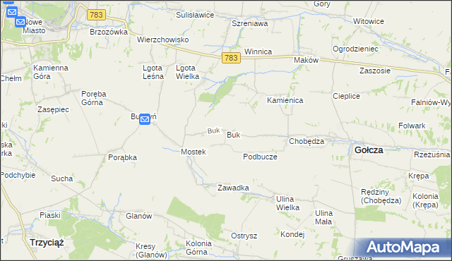 mapa Buk gmina Gołcza, Buk gmina Gołcza na mapie Targeo
