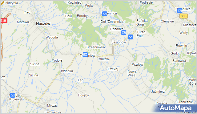 mapa Buków gmina Haczów, Buków gmina Haczów na mapie Targeo