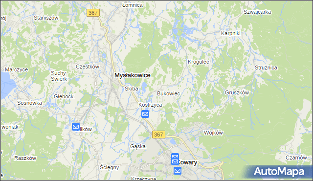 mapa Bukowiec gmina Mysłakowice, Bukowiec gmina Mysłakowice na mapie Targeo