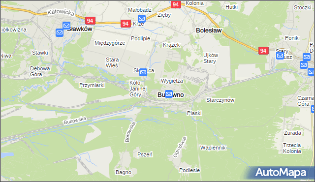 mapa Bukowno powiat olkuski, Bukowno powiat olkuski na mapie Targeo