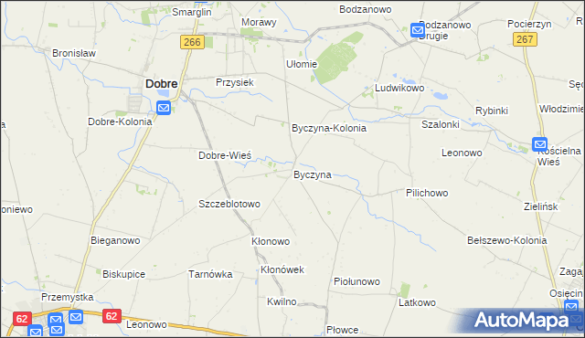 mapa Byczyna gmina Dobre, Byczyna gmina Dobre na mapie Targeo
