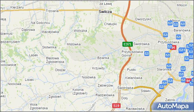 mapa Bzianka gmina Świlcza, Bzianka gmina Świlcza na mapie Targeo