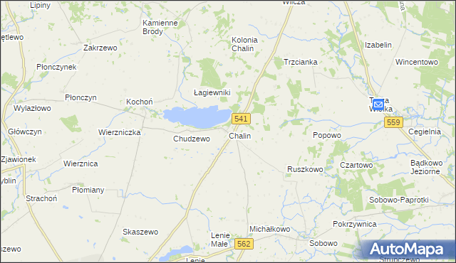 mapa Chalin gmina Dobrzyń nad Wisłą, Chalin gmina Dobrzyń nad Wisłą na mapie Targeo