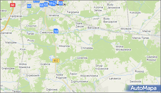 mapa Chmielew gmina Mińsk Mazowiecki, Chmielew gmina Mińsk Mazowiecki na mapie Targeo