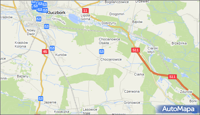 mapa Chocianowice gmina Lasowice Wielkie, Chocianowice gmina Lasowice Wielkie na mapie Targeo
