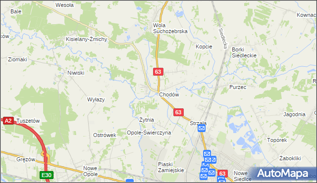 mapa Chodów gmina Siedlce, Chodów gmina Siedlce na mapie Targeo
