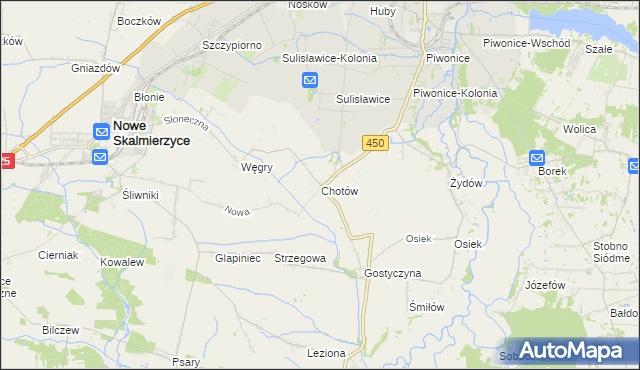 mapa Chotów gmina Nowe Skalmierzyce, Chotów gmina Nowe Skalmierzyce na mapie Targeo